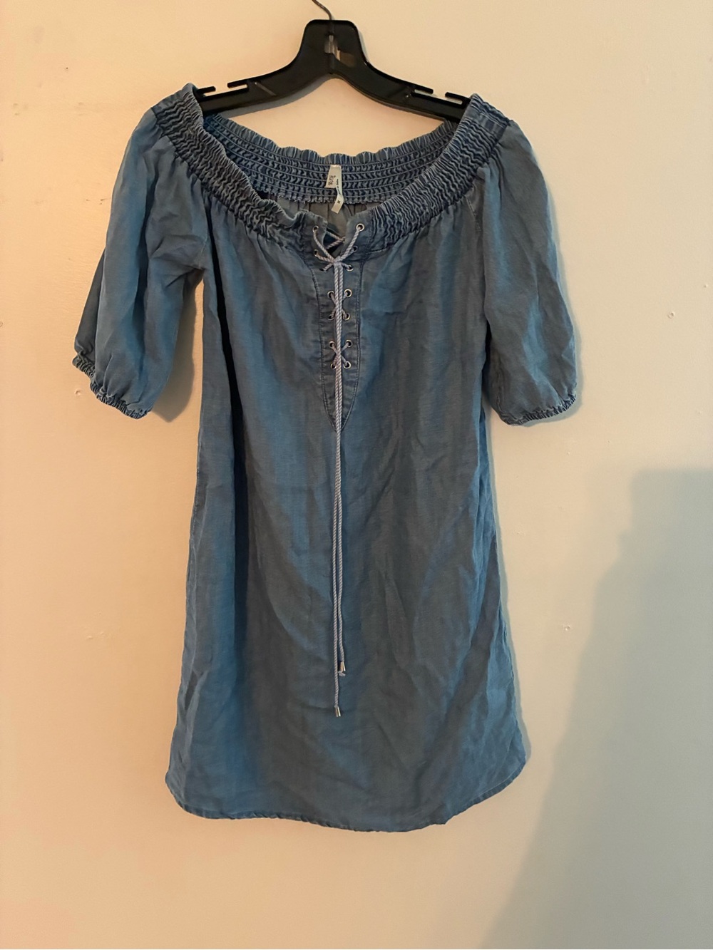 Truth Chambray Off-the-Shoulder Lace-Up Dress | Size Medium